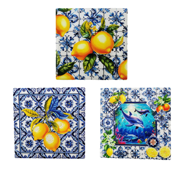 Factory Price Custom European Portugal Turkey Square Ceramic Lemon Coaster