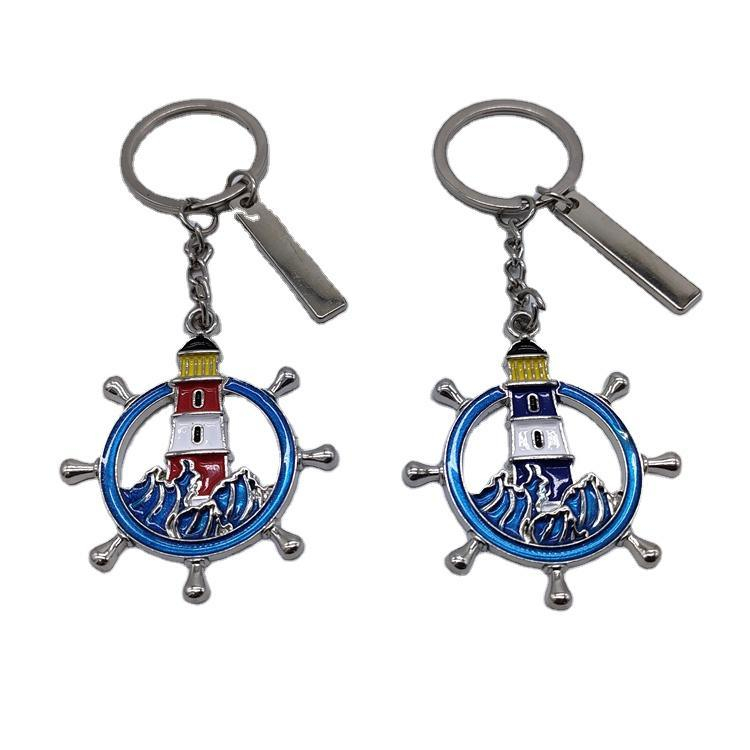 Metal Custom Shape Beach Souvenir Nautical Coastal Lighthouse Anthor Wheel Keychains