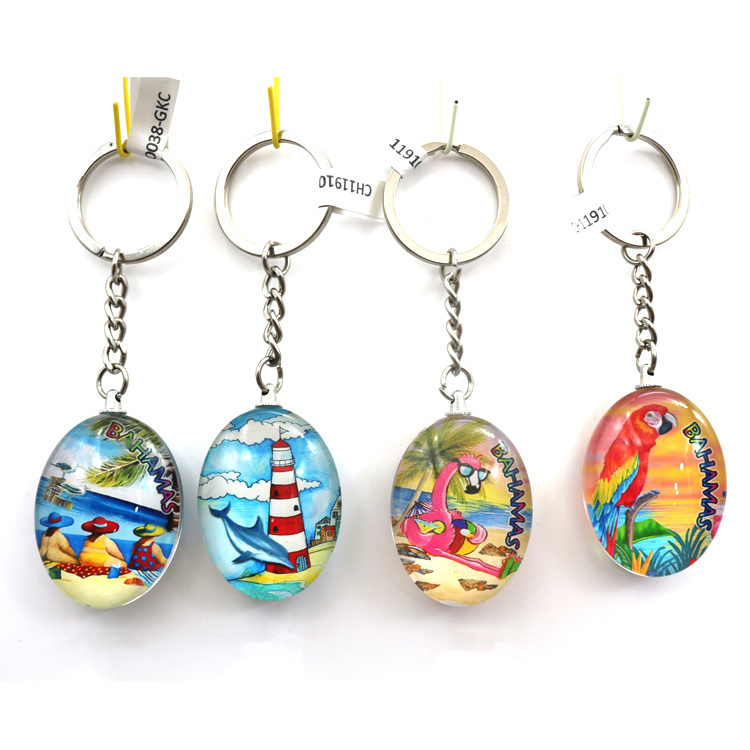 Wholesale Customized Logo Design Tourist Souvenir Glass Key Chains Custom Crystal Glass Keychain