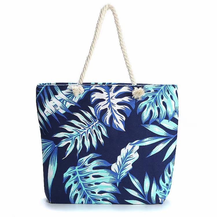 Wholesale Custom Souvenirs Beach Bag Summer Tropical Plant Printed Cotton Rope Handle Shoulder Bag