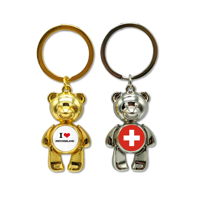 Customized Logo Metal Golden Bear Flag Switzerland Souvenir Keychain