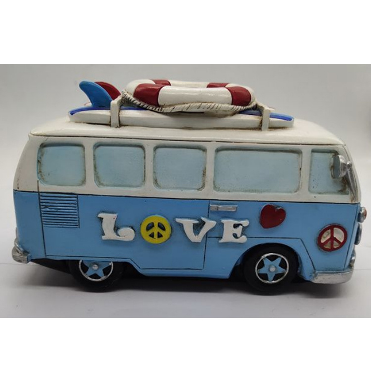 Customized Beach Bus Car Shape Resin Coin Bank for Kids