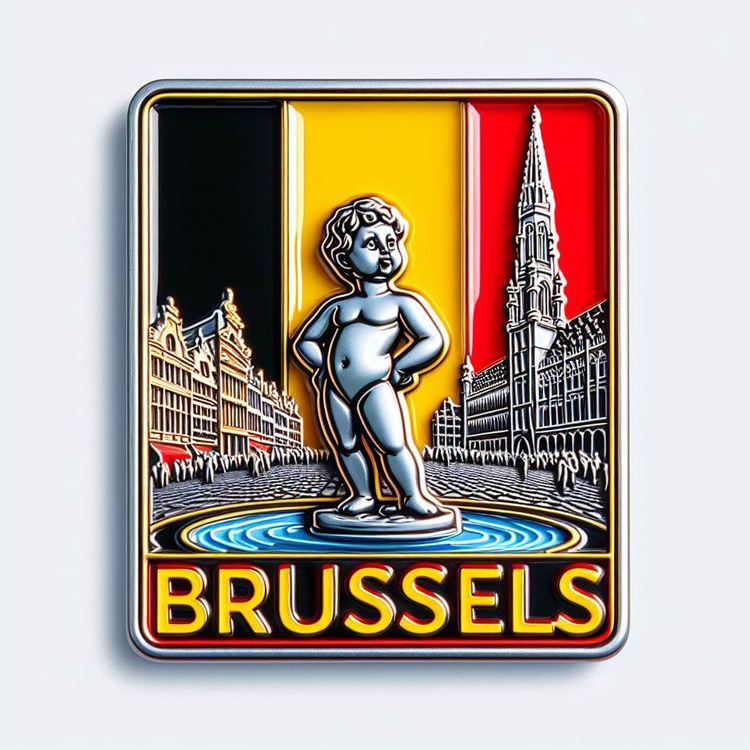 Custom Enamel Metal Tourist Souvenir Keyring Brussels Belgium Souvenir Keychains