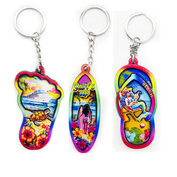 Customized Logo Epoxy MDF Wood Beach Surf Keyring Dolphin Flamingo Florida Souvenir Keychain