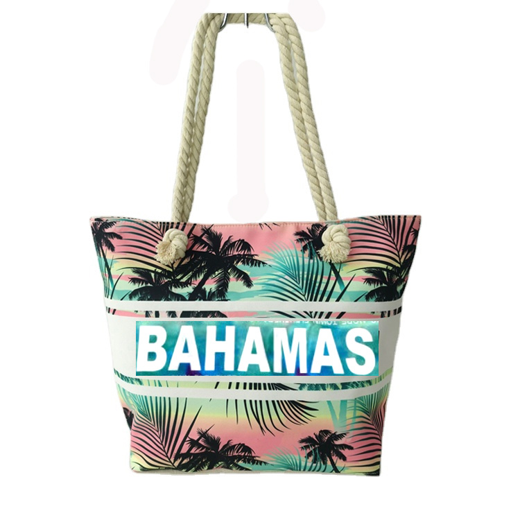 Custom Logo Palm Tree Beach Souvenir Tote Bag Large Canvas Travel Vacation Bag