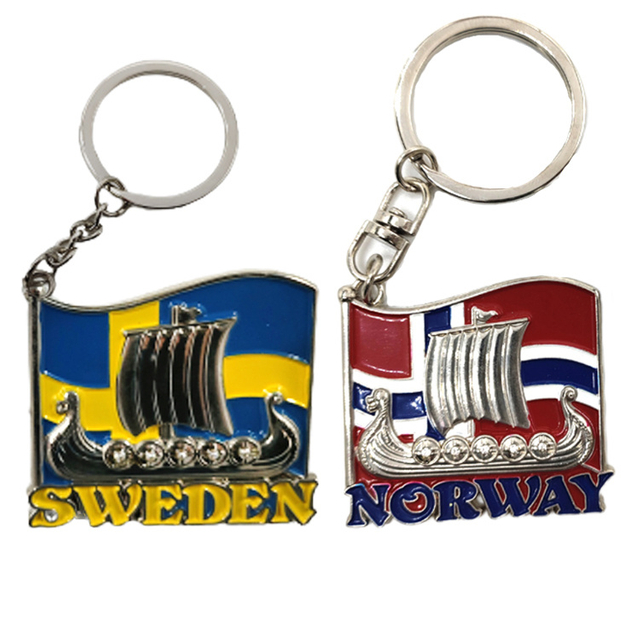 Factory Customised Design Zinc Alloy Metal Viking Ship Copenhagen Denmark Souvenir Keychain