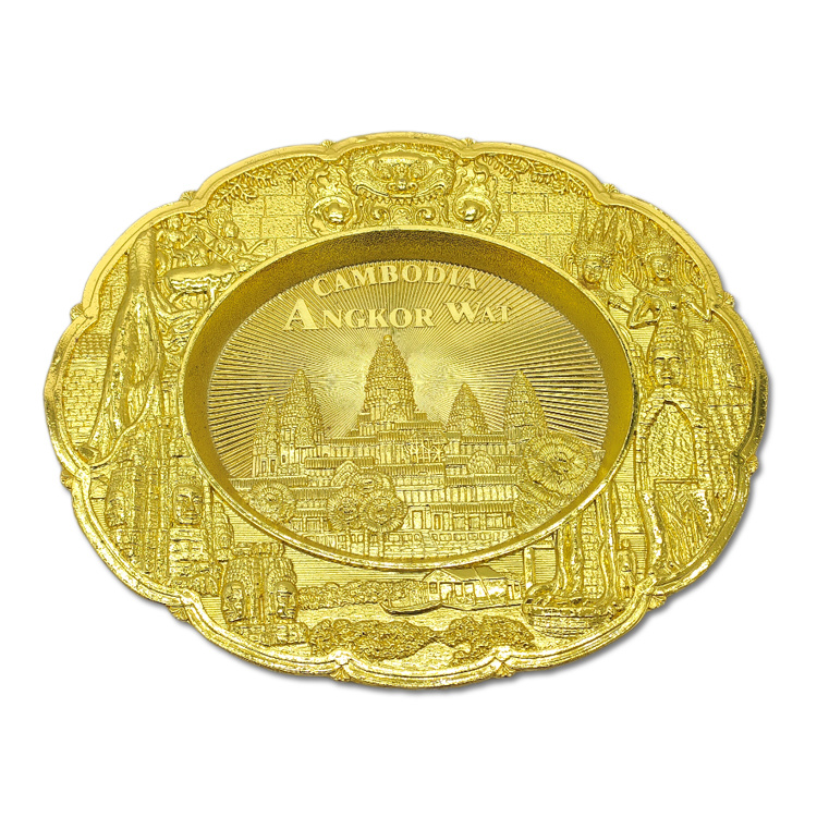 Custom Alloy Decorative Golden Plate Metal Vietnam Angkor Wat Cambodia Souvenir Plate