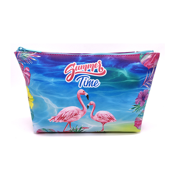 Custom Printing PU Leather Tourist Souvenir Seasidetravel Women Waterproof Beach Cosmetic Makeup Bag