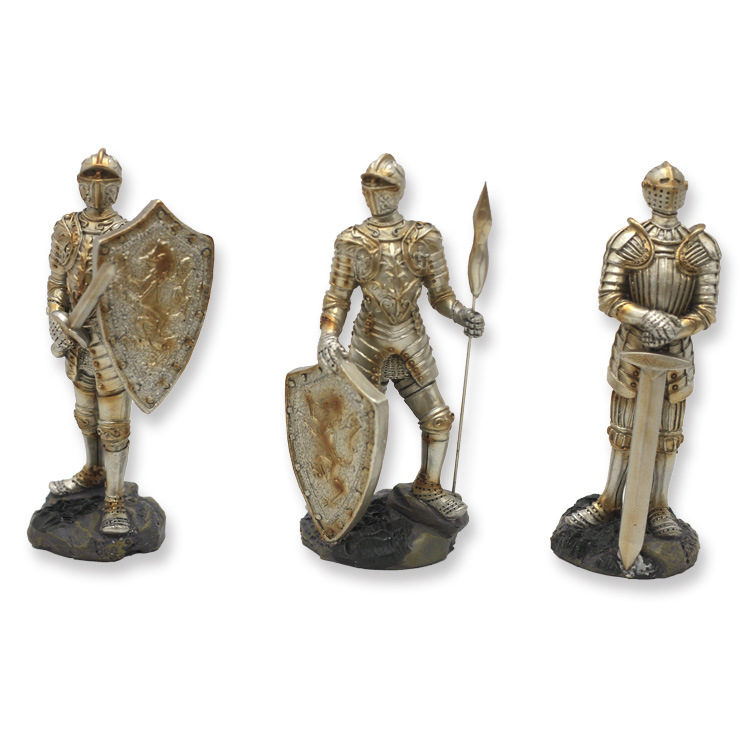 Bronzed Crusader Knight Figurine Resin, Medieval Royal Suit of Polyresin Armor Knight