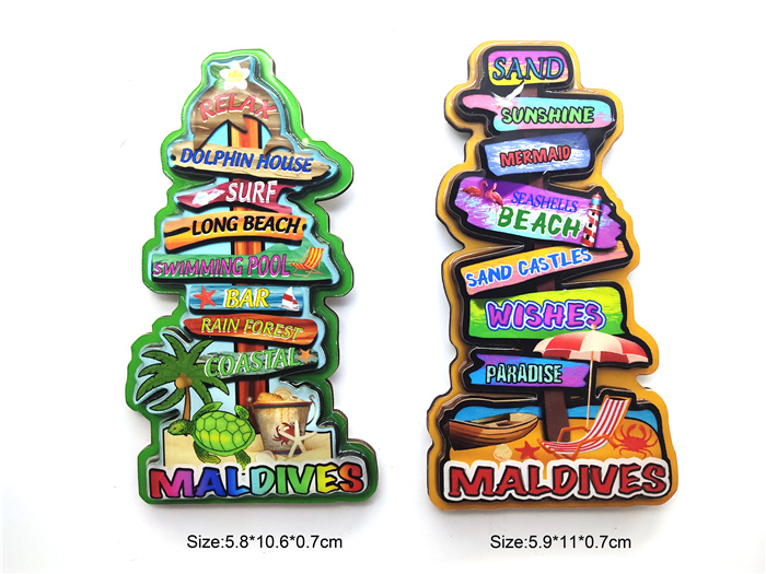 Custom Logo Tropical Island Beach Wood Fridge Magnet Maldives Souvenirs