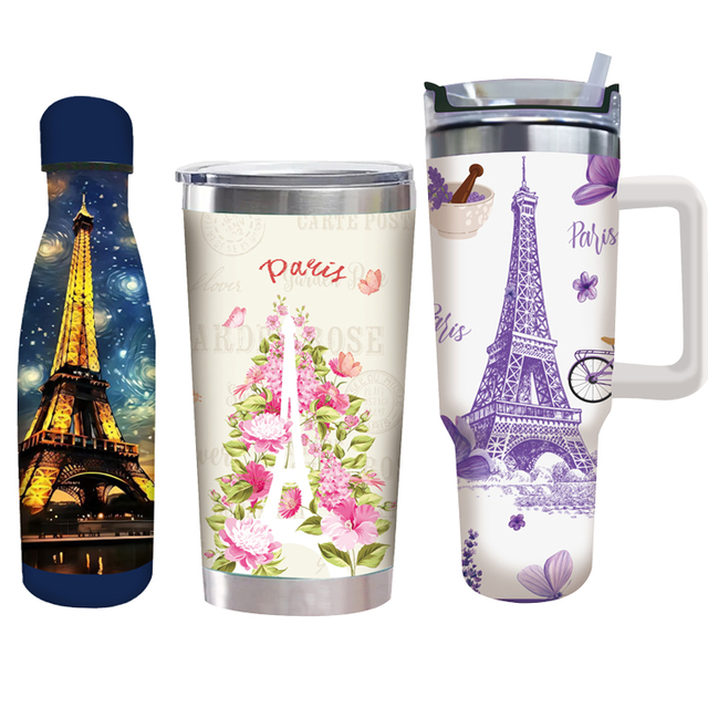 Customized Personalized Printed Souvenir Paris Mug Insulated Tumbler 500ML Stainless Steel France Paris Water Bottle
