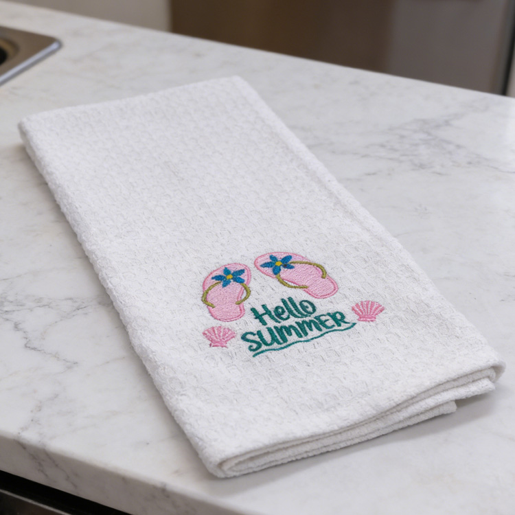 Custom Embroidery logo Tea Towel Ocean Theme Turtle Beach Souvenir Kitchen Cotton Tea Towels