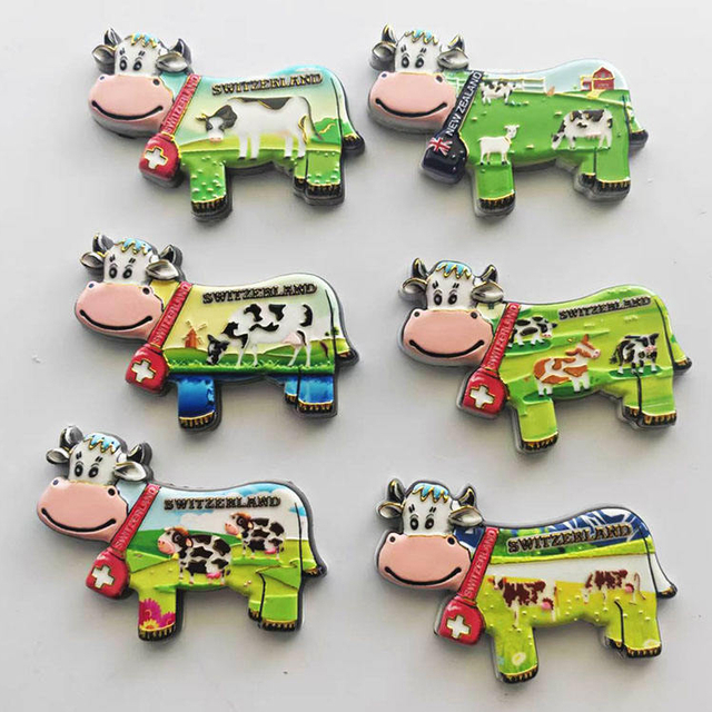 Custom Logo 3D Printed Switzerland Cow Refrigerator Magnet Geneva Souvenirs Fridge Magnet