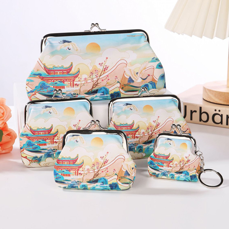 Custom Printed Pu Leather Coin Wallet Santorini Souvenir Greek Greece Coin Purse