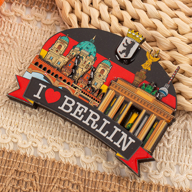 Factory Custom Logo Epoxy Wood Wooden German Deutschland Souvenir Magnet Berlin Germany Souvenir MDF Fridge Magnet