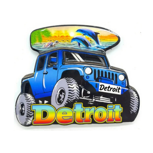 Factory Custom Logo Epoxy MDF Wooden USA Michigan Detroit Souvenir Fridge Magnet