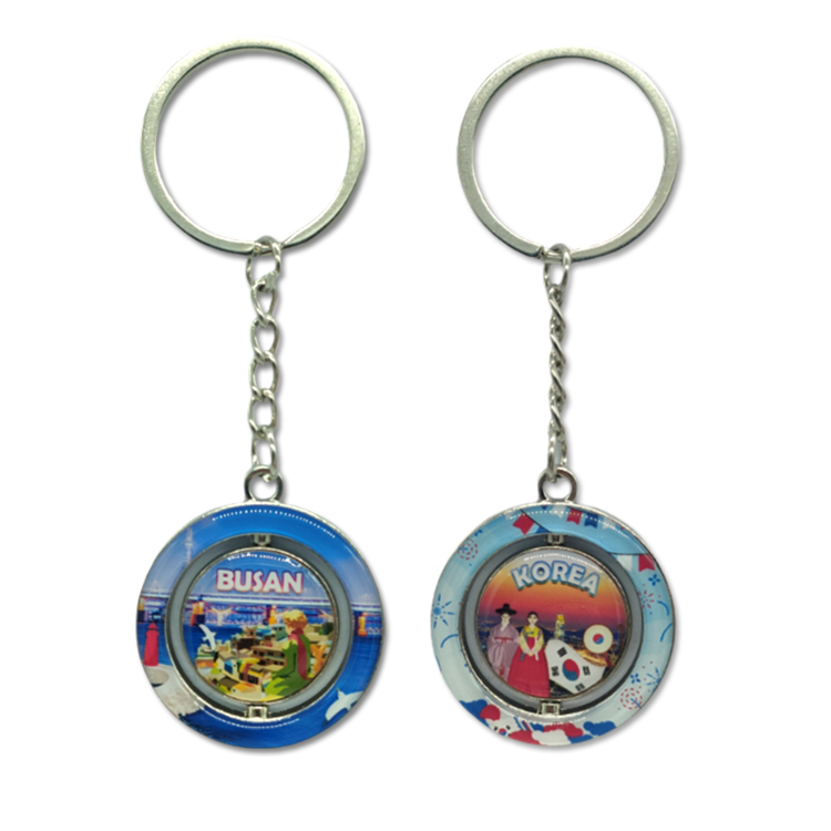 Customized logo Alloy Metal Tourist Gift Rotatable Seoul Keychain South Korea Souvenir Key Chain