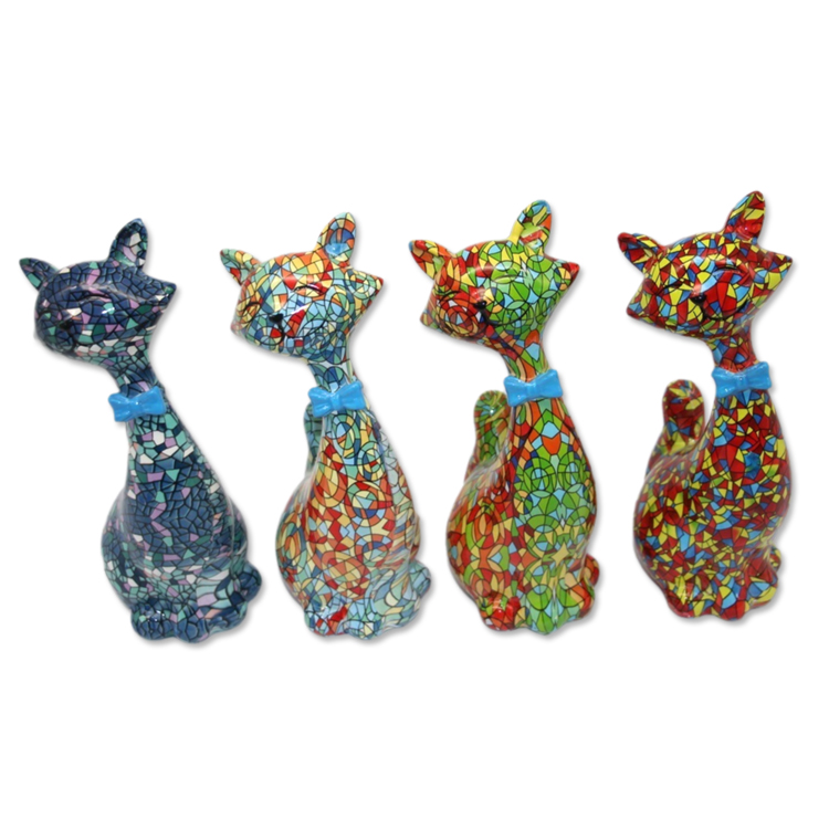 Wholesale Custom European Home Art Decor Desktop Transfer Colorful Resin Cat Statue Mosaic Cat Figurine