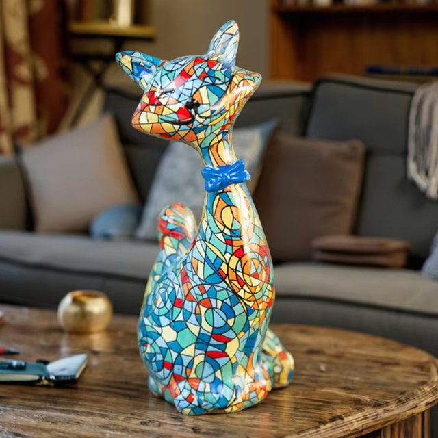 Wholesale Custom European Home Art Decor Desktop Transfer Colorful Resin Cat Statue Mosaic Cat Figurine