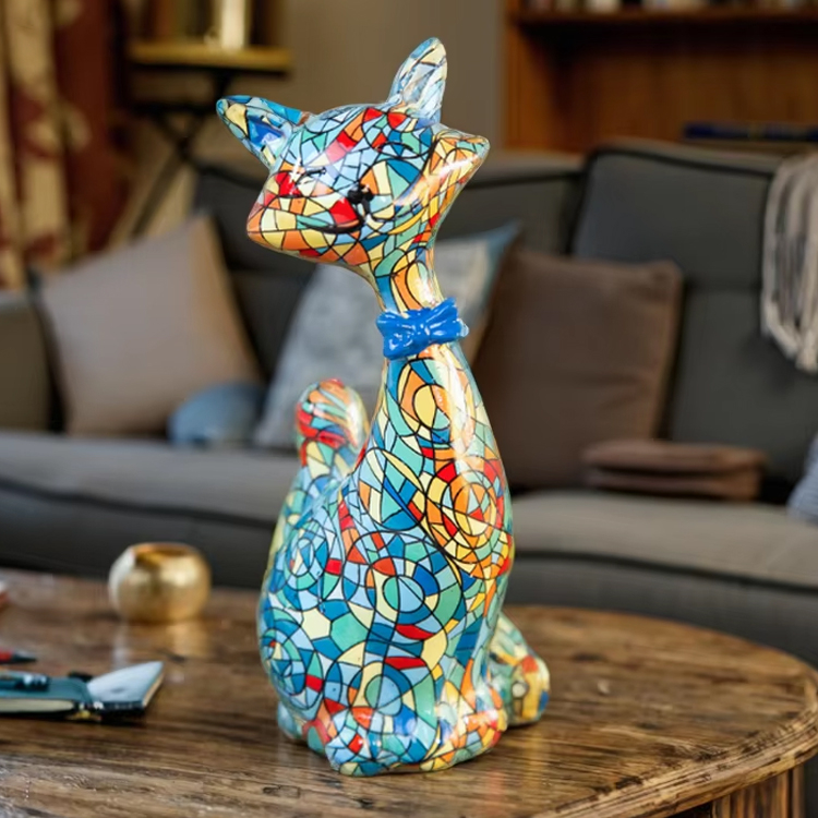 Wholesale Custom European Home Art Decor Desktop Transfer Colorful Resin Cat Statue Mosaic Cat Figurine
