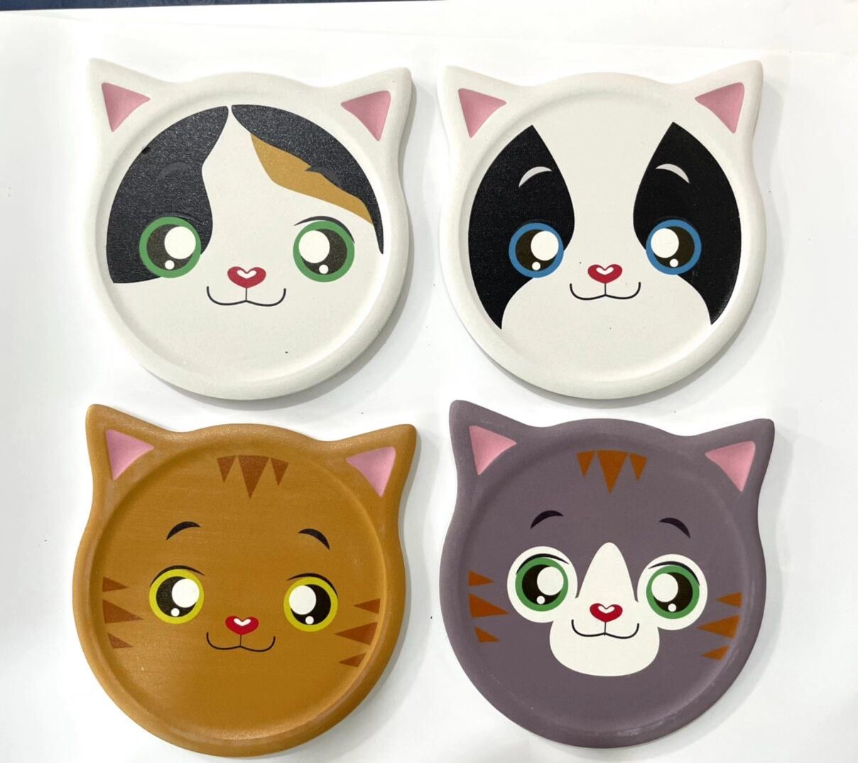 Custom Ceramic Animal Drink Coaster Set Unique Shape Cute Cat Dog Head Coasters