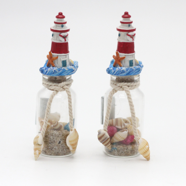 Tourist Beach Souvenir Cork Glass Bottle with Sand and Shell Inside