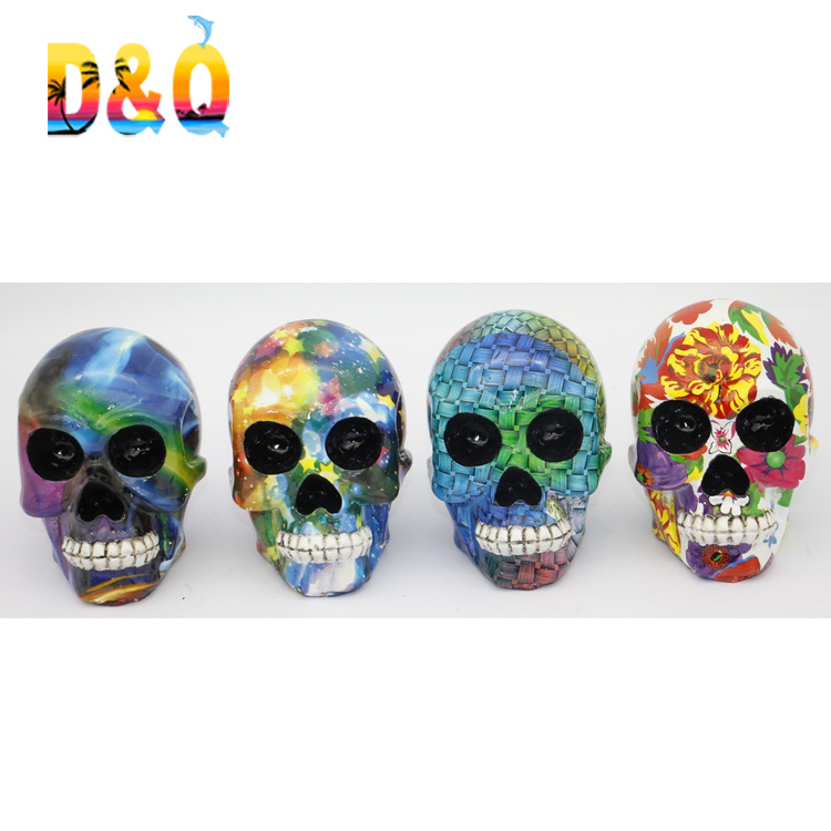 Halloween Home Decor Handicraft Colorful Design Custom Resin Skull Statue Day of The Dead Sugar Skull