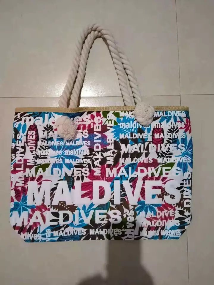 China Factory Beach Souvenir Casual Canvas Tote Bag Maldives Bahamas Beach Bag Custom Logo