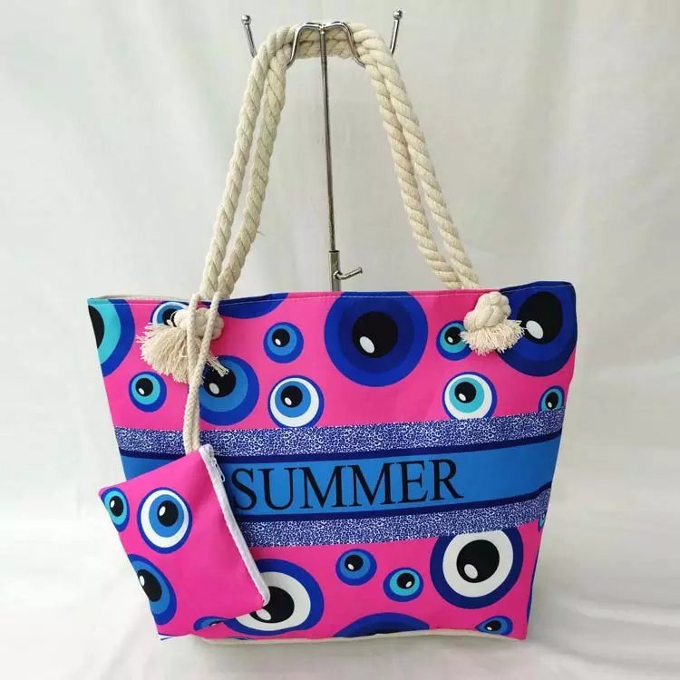 Wholesale Women Canvas Beach Bag Evil Eye Tote Bag