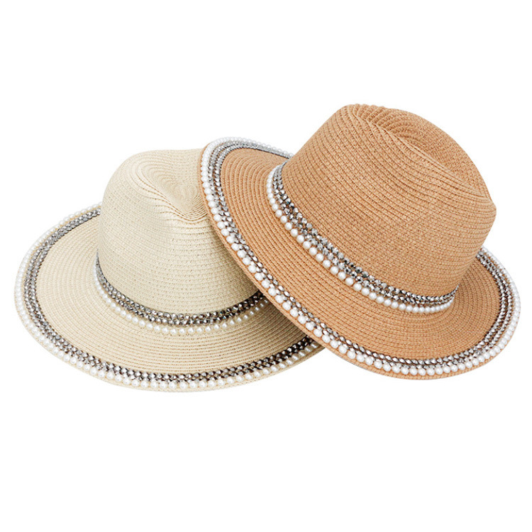 Wholesale Fashion Outdoor Beach Summer Women Lafite Pearl Straw Hat