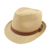 Wholesale Outdoor Beach Sunshade Straw Fedora Hat Paper Straw Hat with Leather Decor