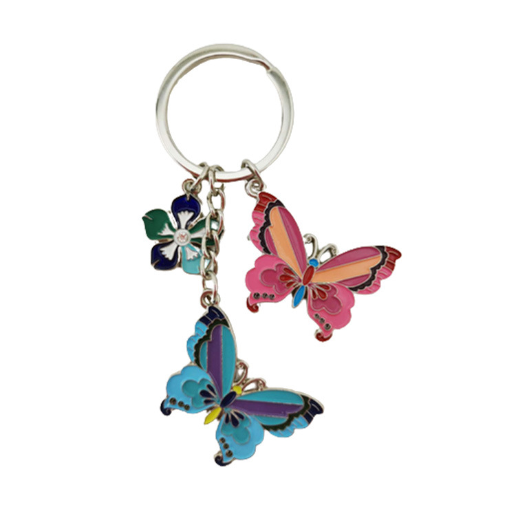 Custom Shaped Enamel Metal Souvenir Butterfly Keychain for Girls