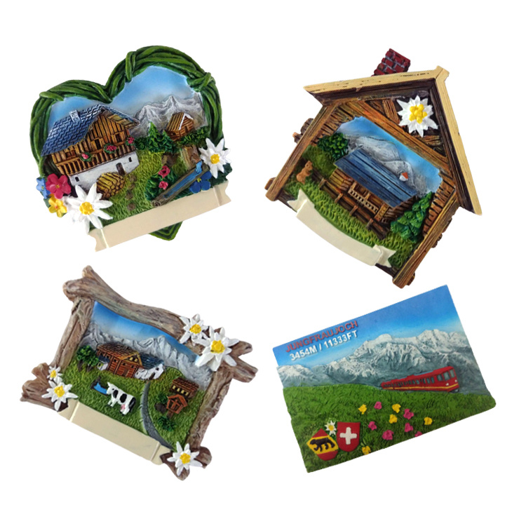 Factory Wholesale Resin France Austria Switzerland Germany Souvenir Snow Mountain Fridge Magnet