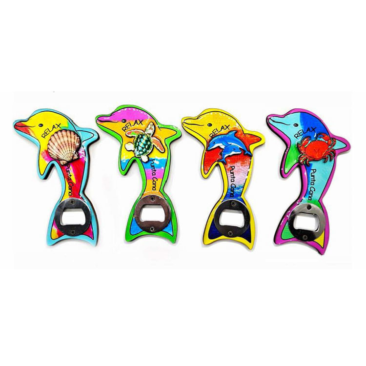 Custom Shape Beach Souvenir Wood Dolphin Magnet Bottle Opener