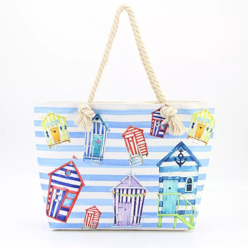 2023 Fashion Women Travel Hand Bag Ladies Print House Pattern Beach Bag Customized