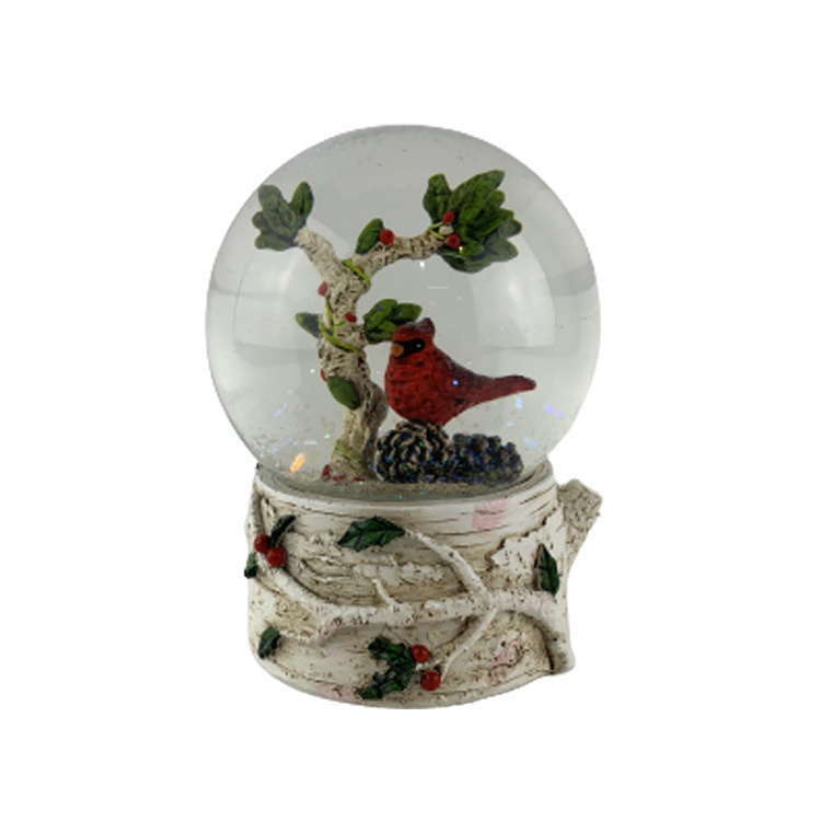 Wholesale Christmas Souvenir Gift Animal Snow Ball Resin Cardinal Red Bird Snow Globe