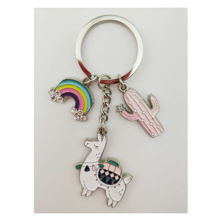 Wholesale Custom Metal Souvenir Gift Cartoon Cute Rainbow Alpaca Cactus Keychain