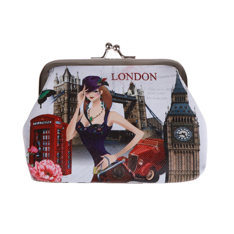 Custom Printed PU Leather Coin Pouch Wallet Tourist Gift London Souvenir Coin Purse