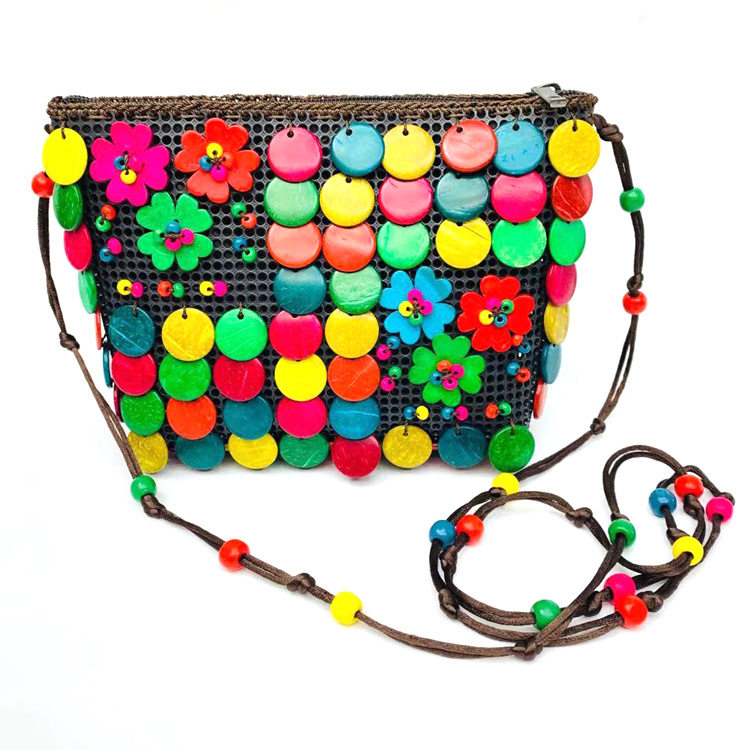 Wholesale Handmade Summer Beach Boho Woman Coconut Shell Bag Beaded Tote Bags