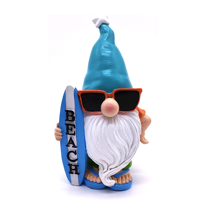 Custom Cute Gnome Figurine Ornament Coastal Surfboard Beach Resin Gnome Statue