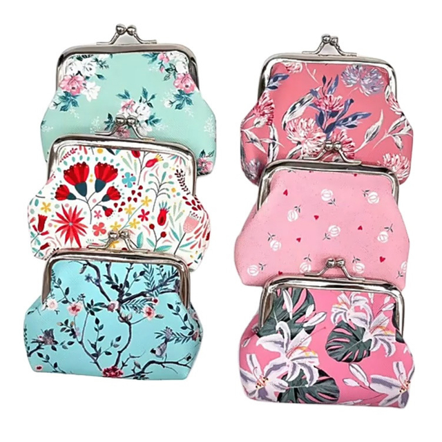 Custom Souvenir Gift PU Leather Floral Clutch Purse Woman Travel Wallet Buckle Coin Purse