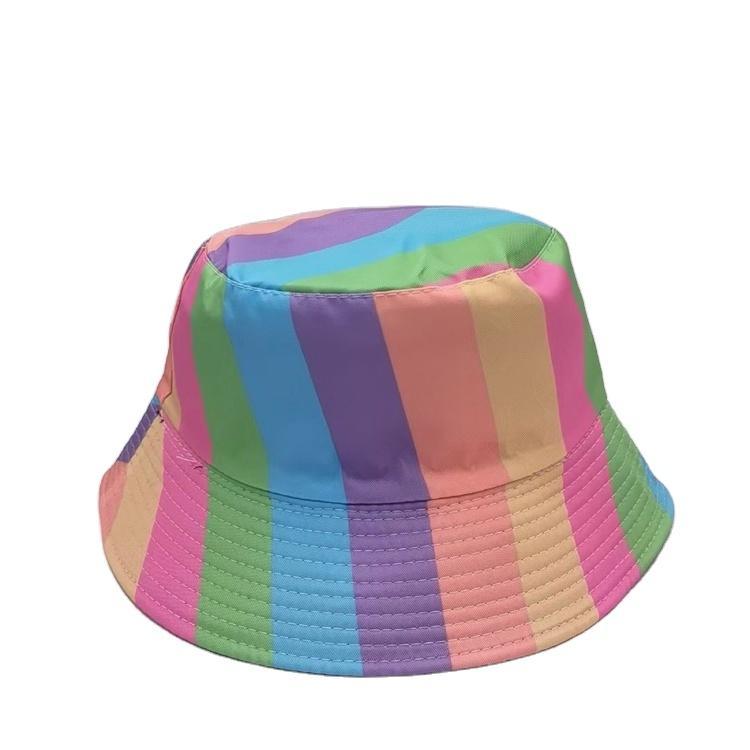 Wholesale Fashion Trendy Double Sided Reversible Rainbow Color Print Stripe Bucket Hat