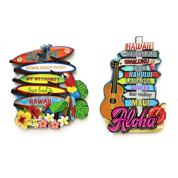 Wholesale Custom Logo Beach Souvenir MDF Wood Tropical Flower Fridge Magnet