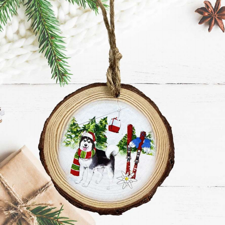 Natural Wood Christmas Ornament Hanging Custom Sublimation Ski Christmas Ornaments