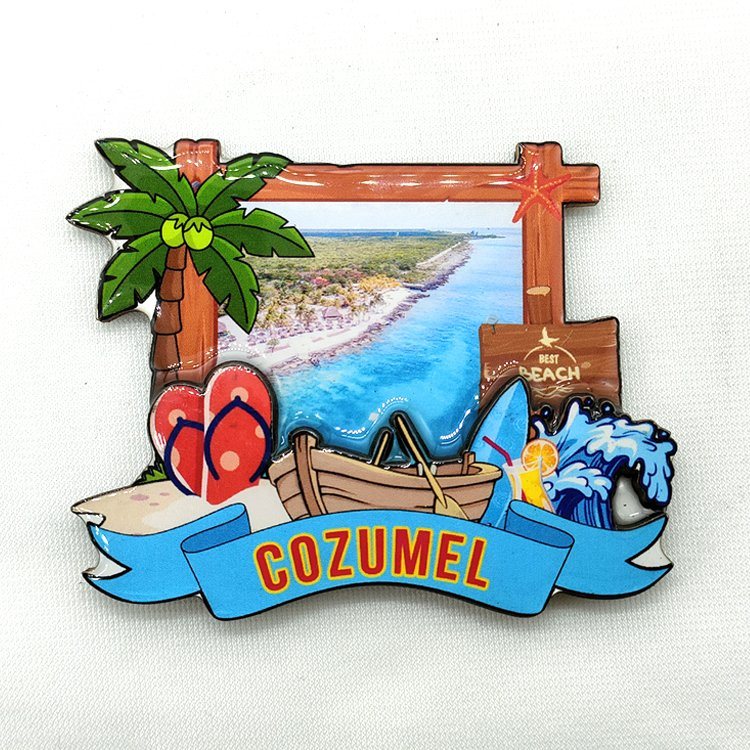 Custom Logo Epoxy Wood Mexican Cozumel Refrigerator Magnets Souvenir Cozumel Fridge Magnet