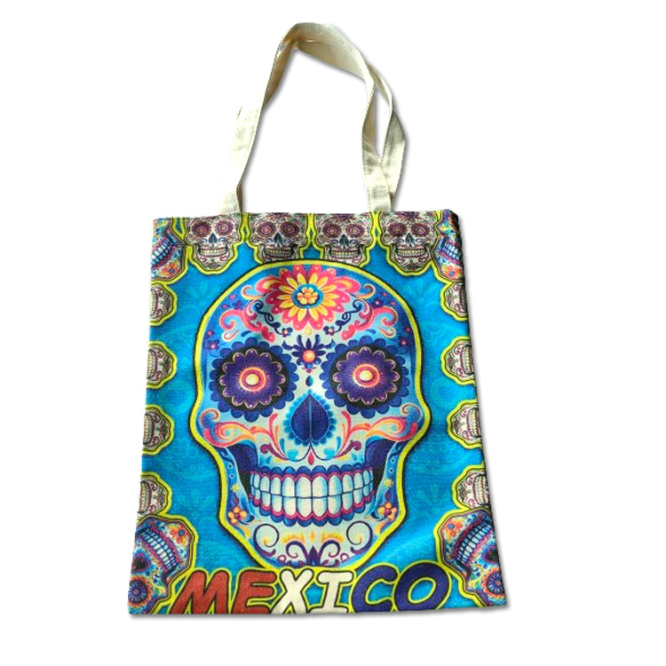 Customized Logo Canvas Printing Skull Mexican Handbags Mexico Souvenir Beach Bag Canvas Tote Bag Mexican Bags