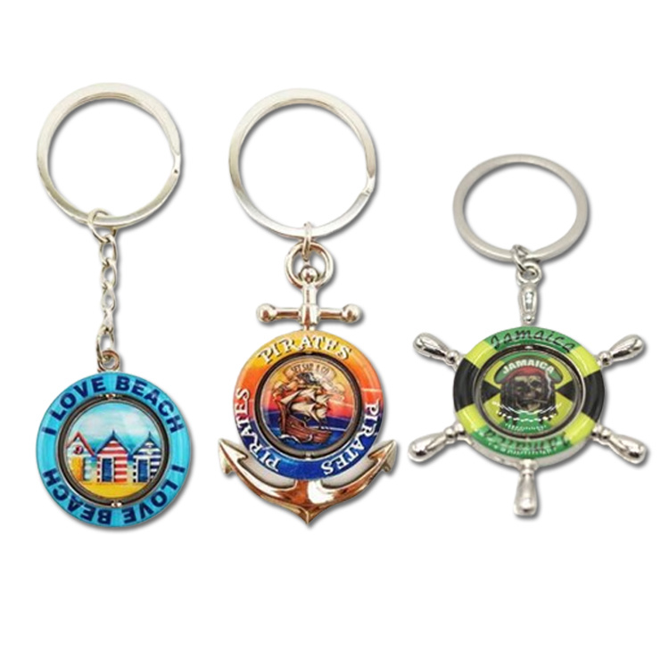 Custom Logo Epoxy Metal Evil Eye Key Chain Europe Turkey Souvenir Spinning Evil Eye Keychain