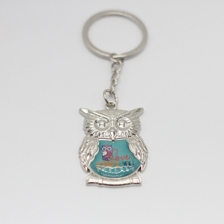 Custom Logo Metal Tourist Souvenir Smart Rhinestone Owl Key Chains Bird Owl Keychain