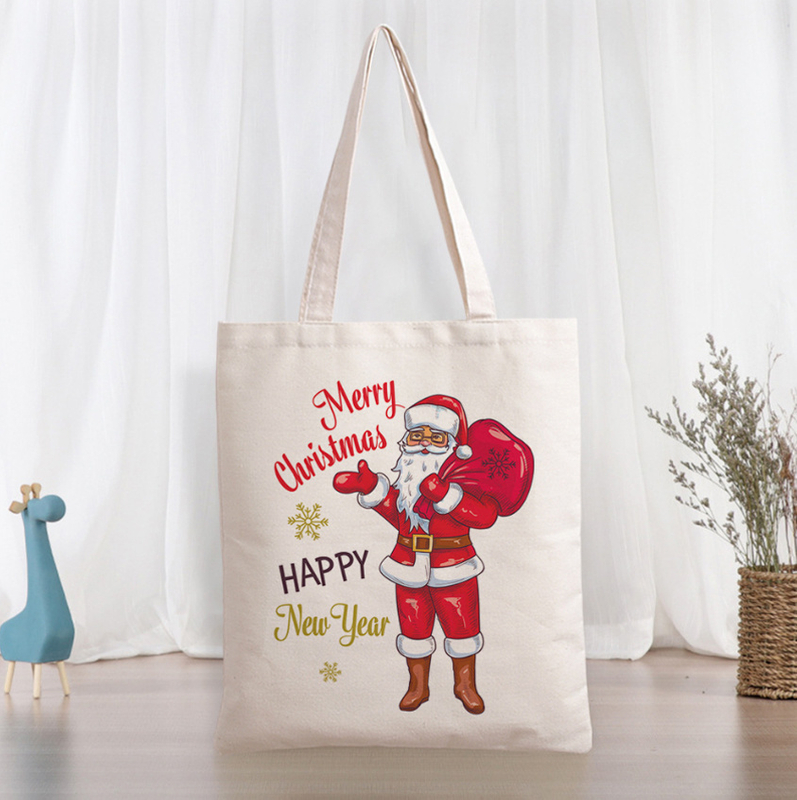 Custom Print Canvas Cotton Christmas Shopping Bag Christmas Tote Bag