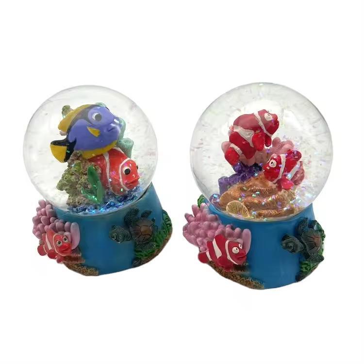 Custom Logo Promotion Gift Resin Snow Globe Tropical Beach Tourist Souvenir Glitter Water Ball with Turtle